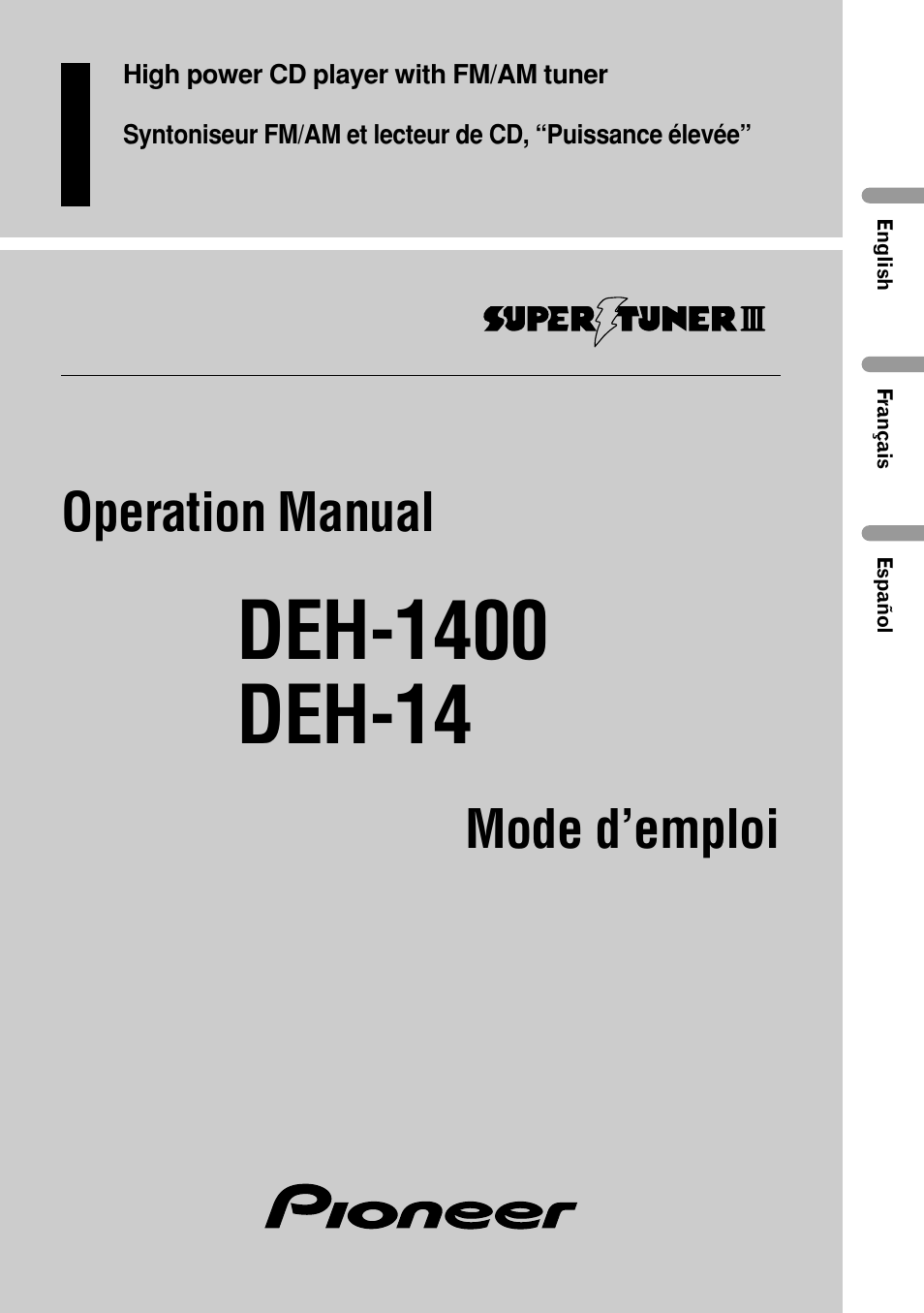 Pioneer DEH-14 User Manual | 52 pages