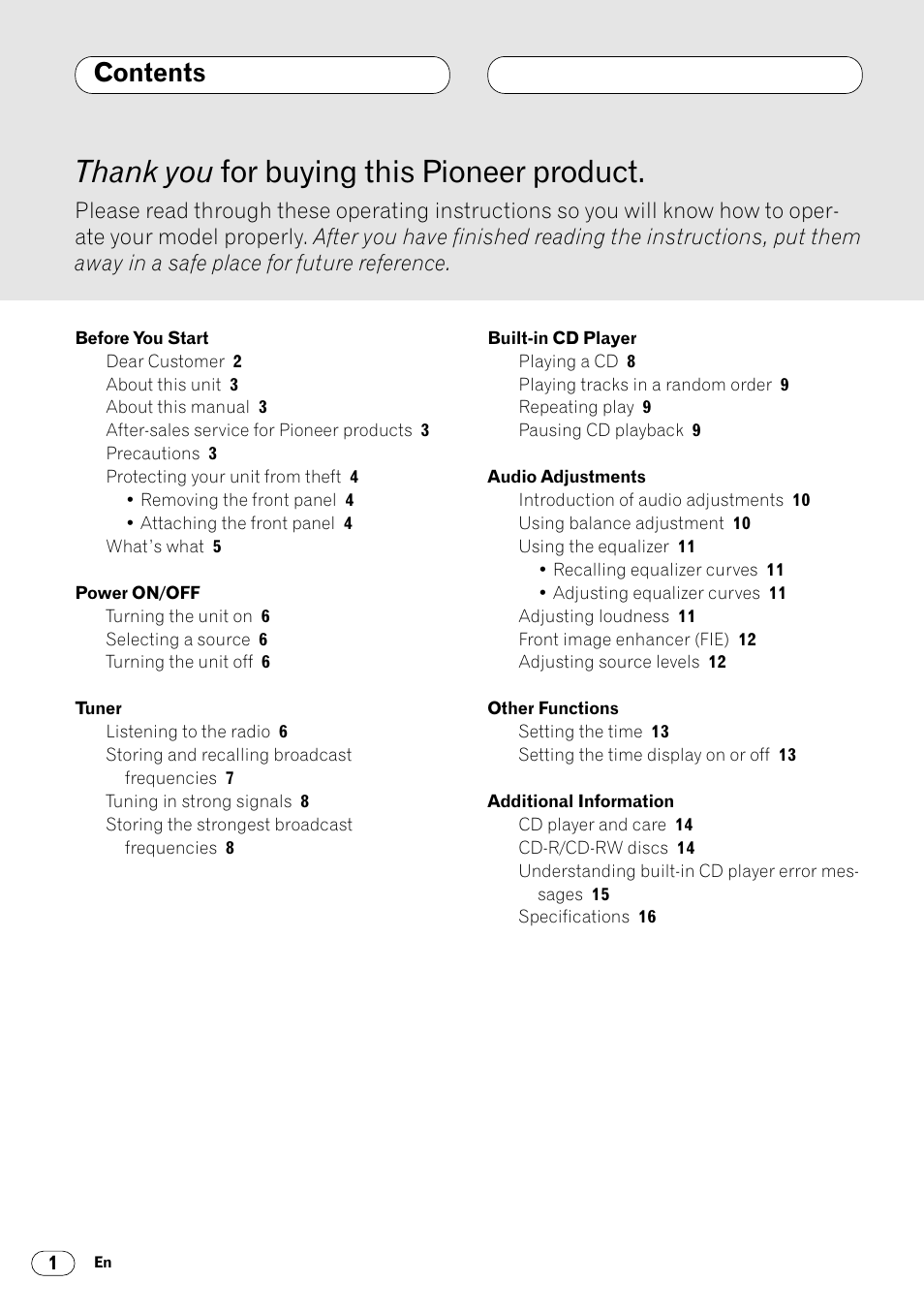 Pioneer DEH-14 User Manual | Page 2 / 52