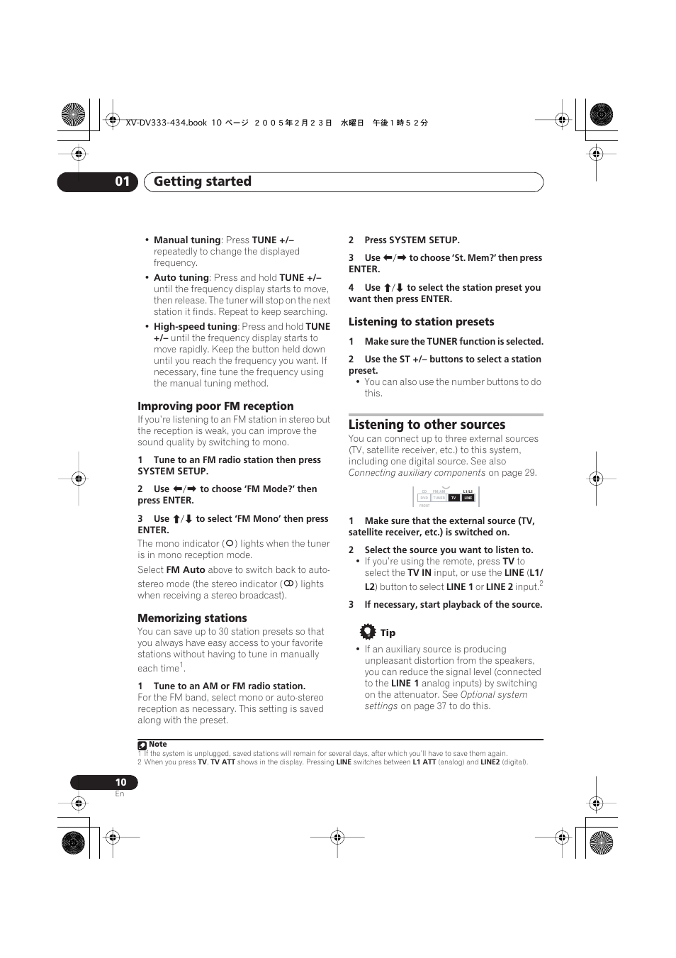 Getting started 01, Listening to other sources | Pioneer S-DV434ST User Manual | Page 10 / 102