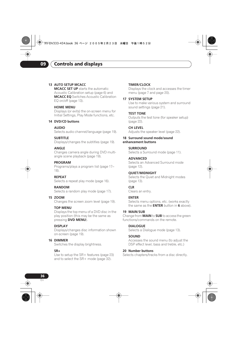 Controls and displays 09 | Pioneer S-DV434ST User Manual | Page 36 / 102