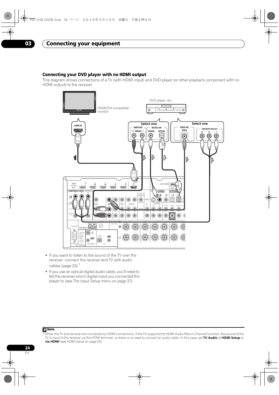 Connecting your dvd player with no hdmi output, Connecting your equipment 03 | Pioneer VSX-1120-K User Manual | Page 24 / 108