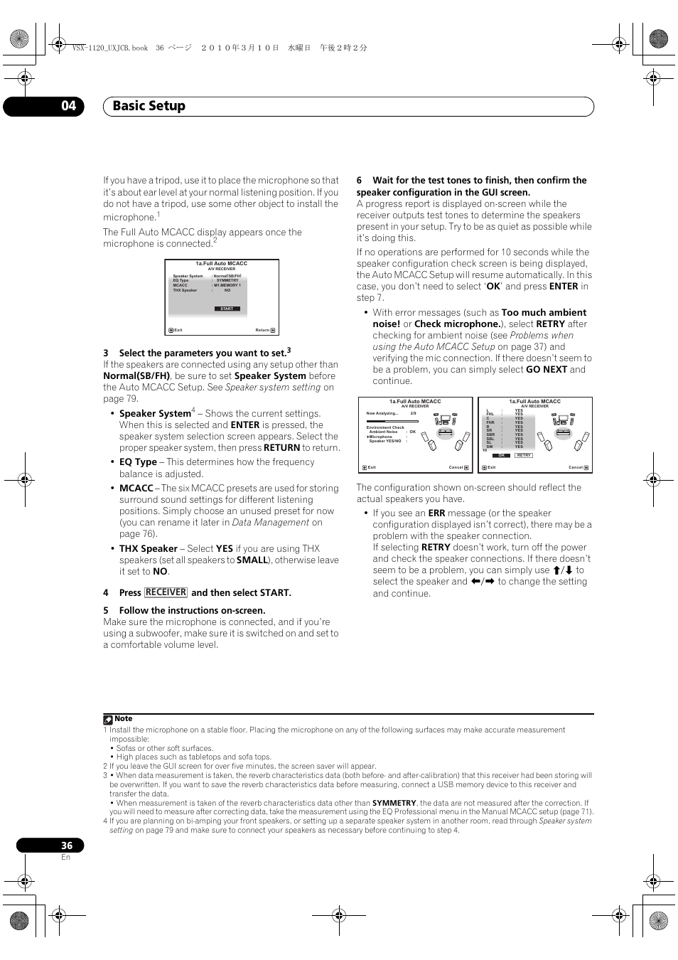 Basic setup 04, 3select the parameters you want to set, Receiver | Pioneer VSX-1120-K User Manual | Page 36 / 108