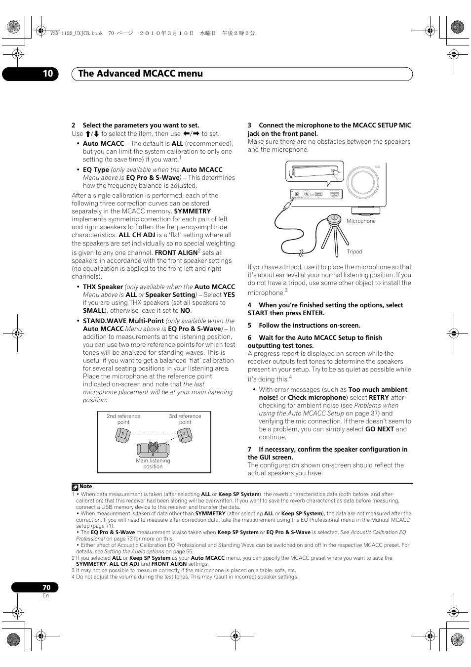 The advanced mcacc menu 10 | Pioneer VSX-1120-K User Manual | Page 70 / 108