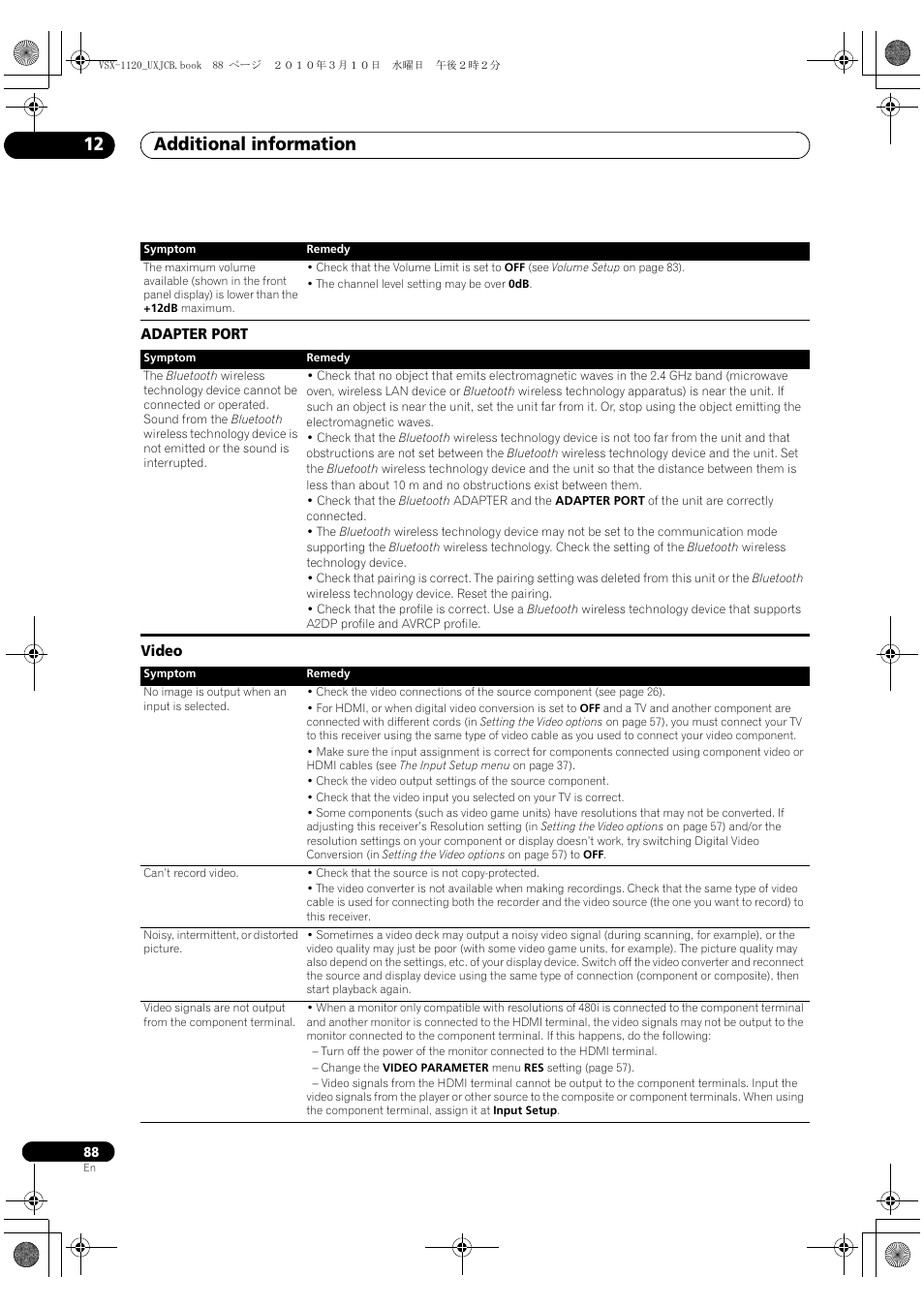 Adapter port, Video, Adapter port video | Additional information 12 | Pioneer VSX-1120-K User Manual | Page 88 / 108