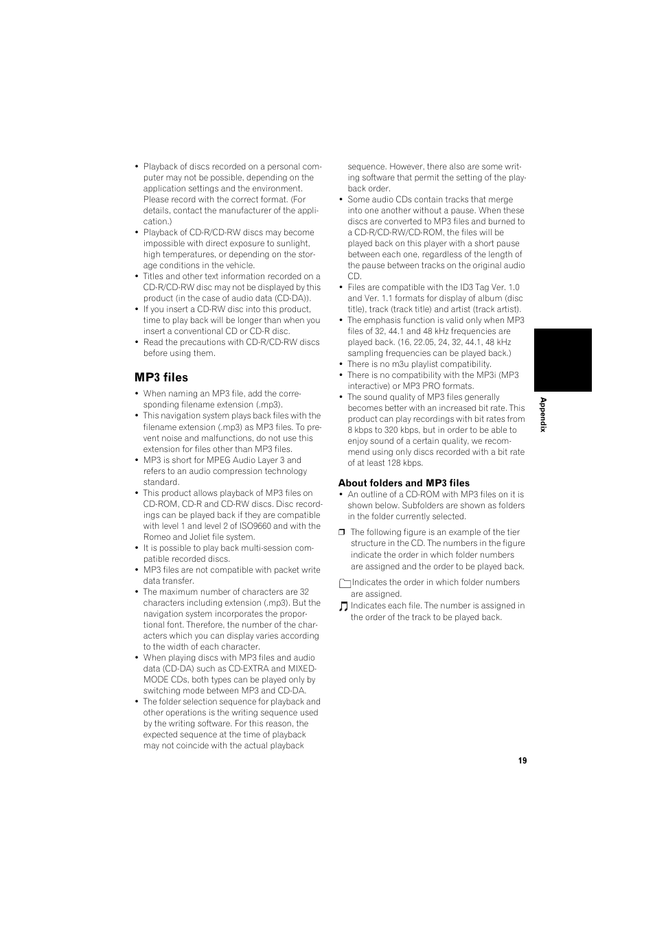 Mp3 files 19, Mp3 files | Pioneer HDD MULTIMEDIA AV NAVIGATION SERVER AVIC-Z1 User Manual | Page 21 / 27