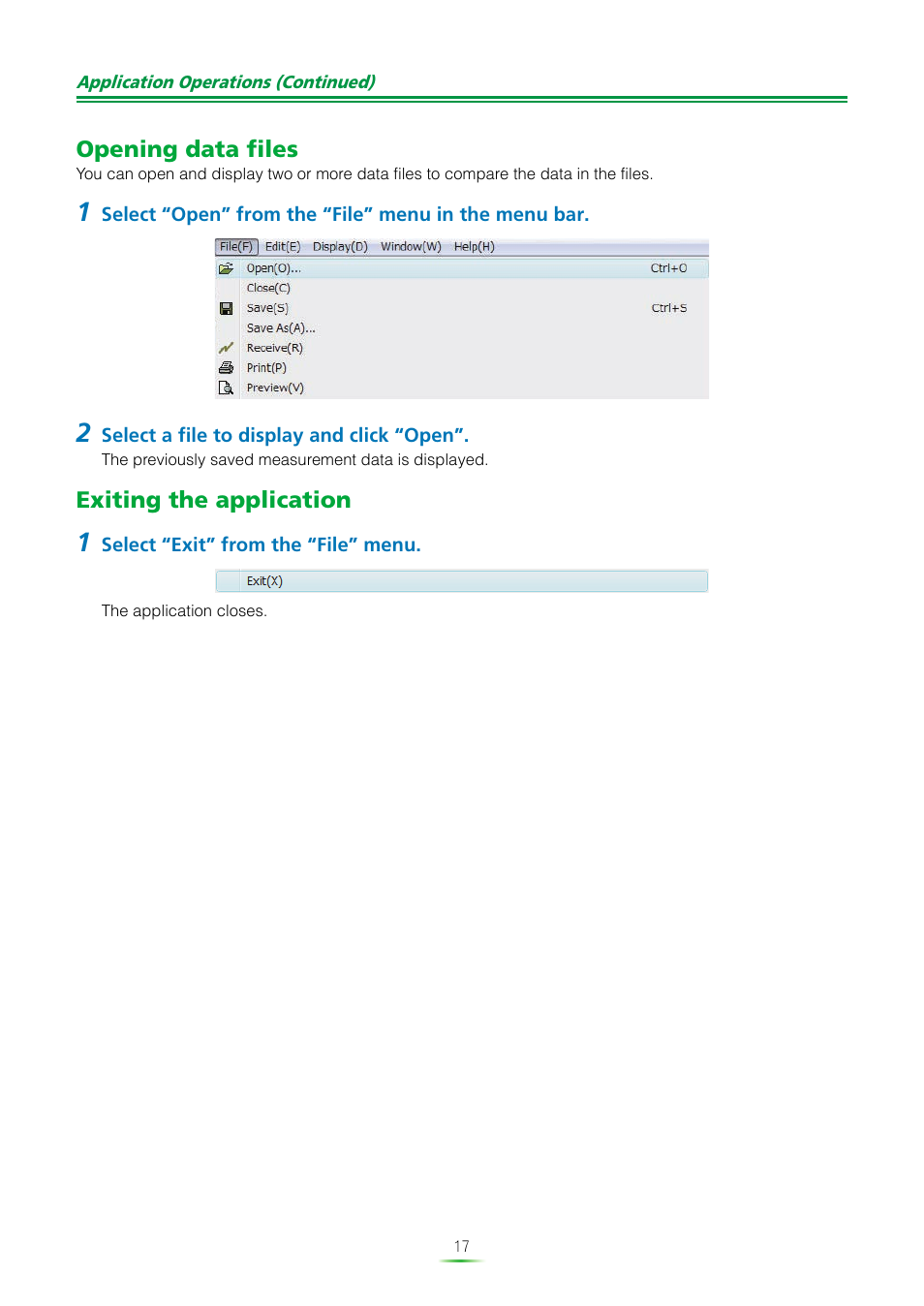 Opening data files, Exiting the application | Pioneer MCACC ADVANCED VSX-23TXH User Manual | Page 17 / 35