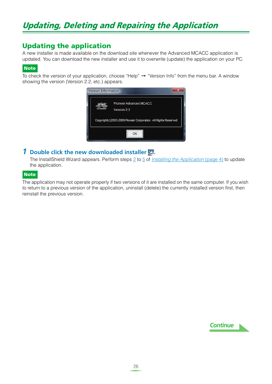 Updating, deleting and repairing the application, Updating the application | Pioneer MCACC ADVANCED VSX-23TXH User Manual | Page 26 / 35