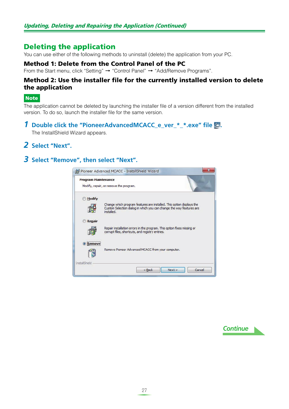 Deleting the application | Pioneer MCACC ADVANCED VSX-23TXH User Manual | Page 27 / 35