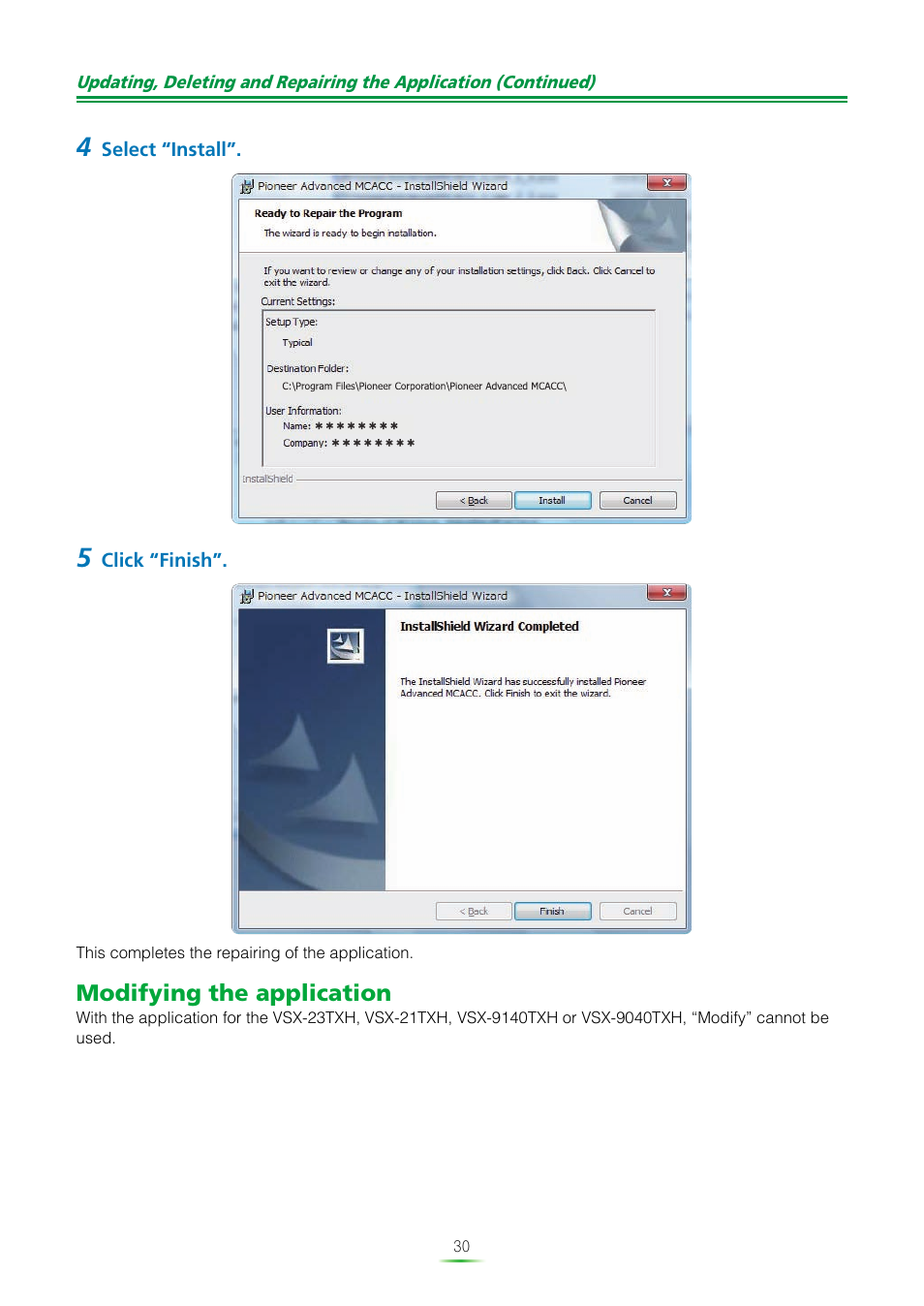 Modifying the application | Pioneer MCACC ADVANCED VSX-23TXH User Manual | Page 30 / 35