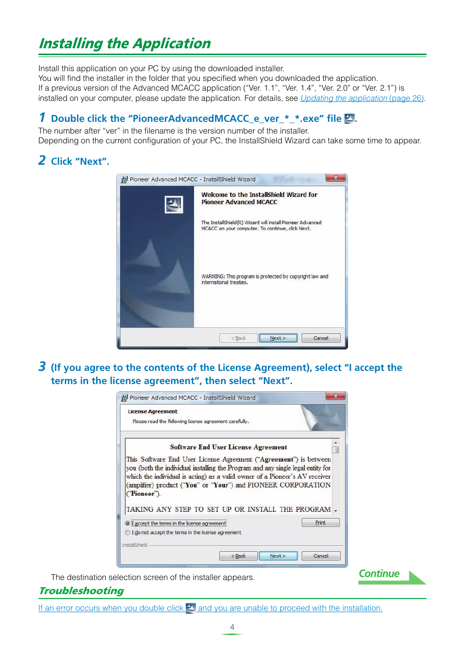 Installing the application | Pioneer MCACC ADVANCED VSX-23TXH User Manual | Page 4 / 35