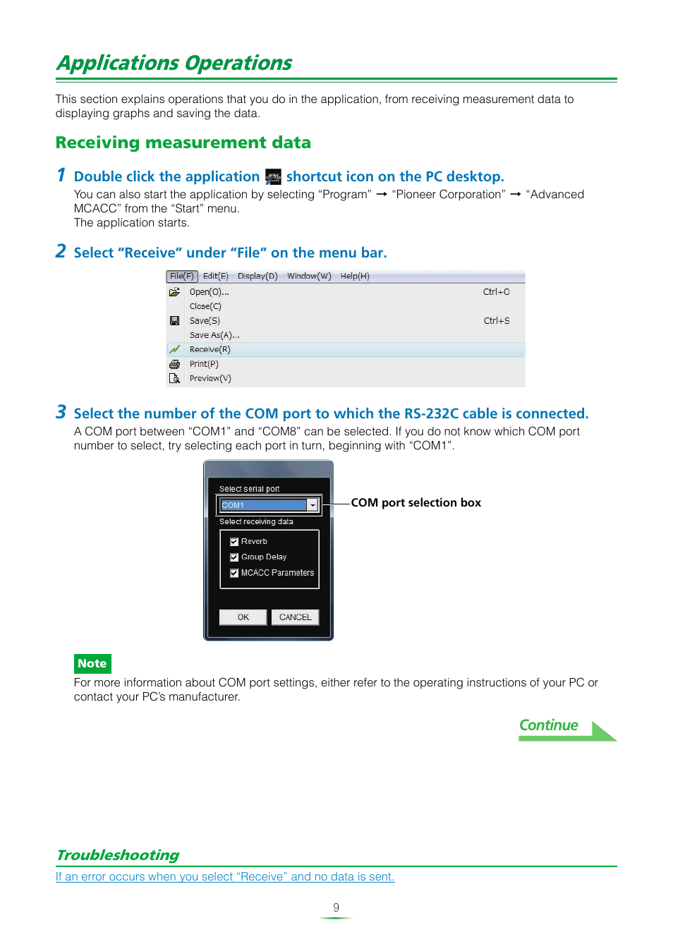 Applications operations, Receiving measurement data | Pioneer MCACC ADVANCED VSX-23TXH User Manual | Page 9 / 35