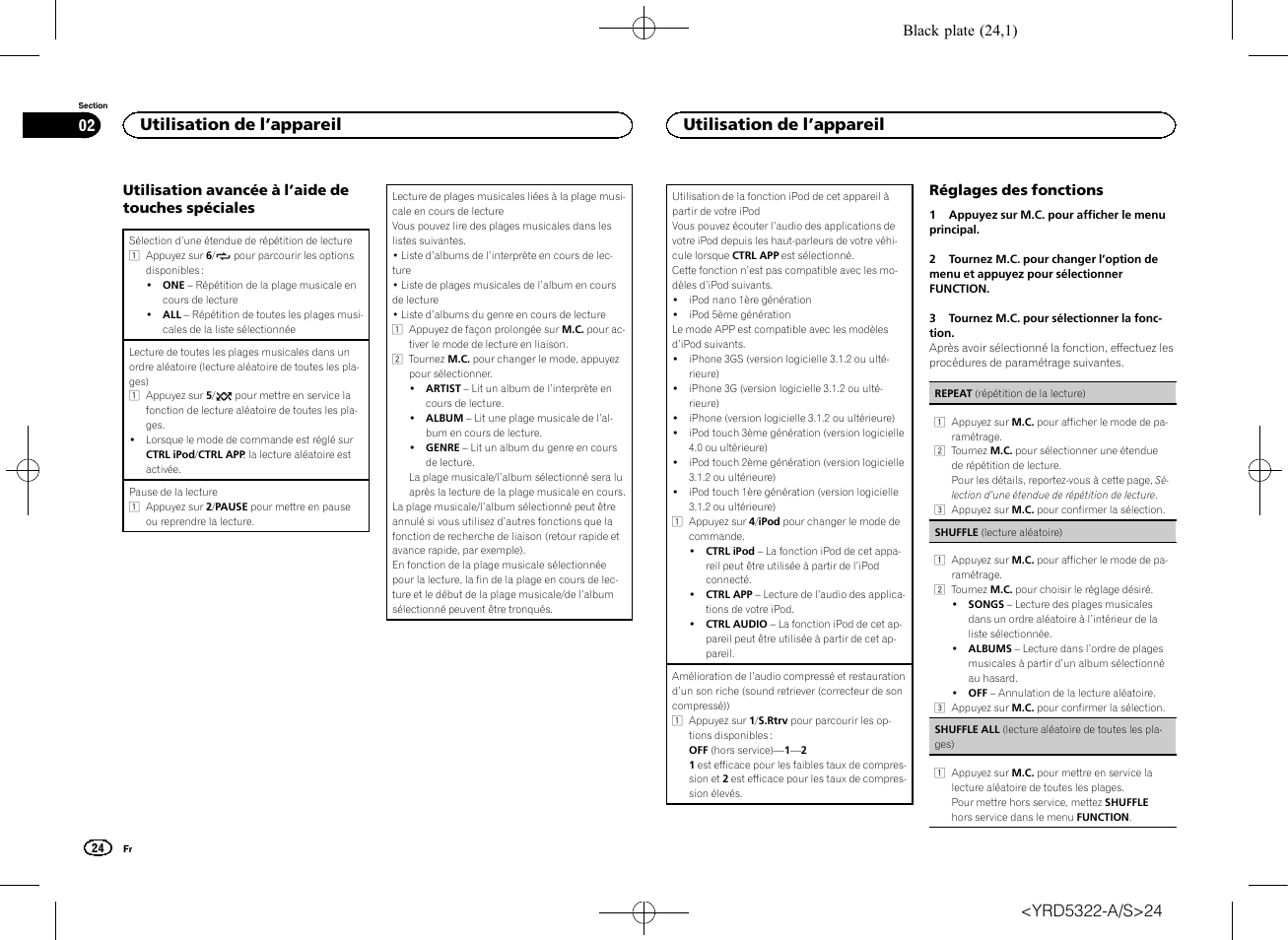 Utilisation de l ’appareil 02, Utilisation de l ’appareil | Pioneer DEH-33HD User Manual | Page 24 / 52