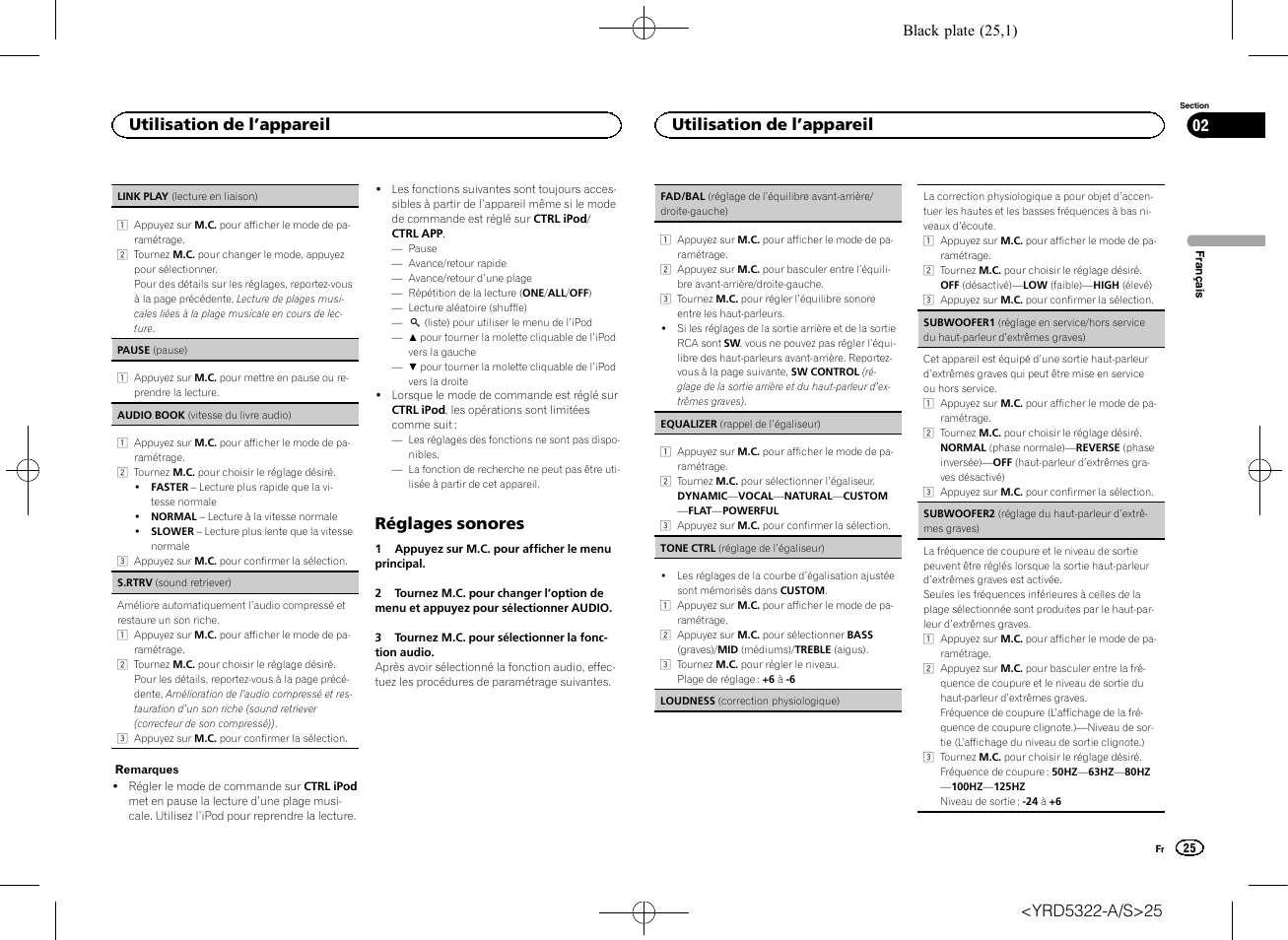 Réglages sonores, Utilisation de l ’appareil 02, Utilisation de l ’appareil | Pioneer DEH-33HD User Manual | Page 25 / 52