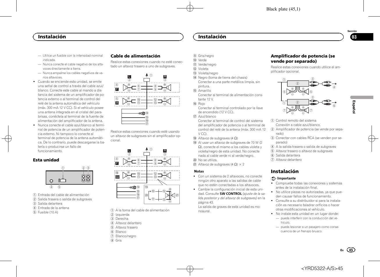 Instalación, Instalación 03 | Pioneer DEH-33HD User Manual | Page 45 / 52