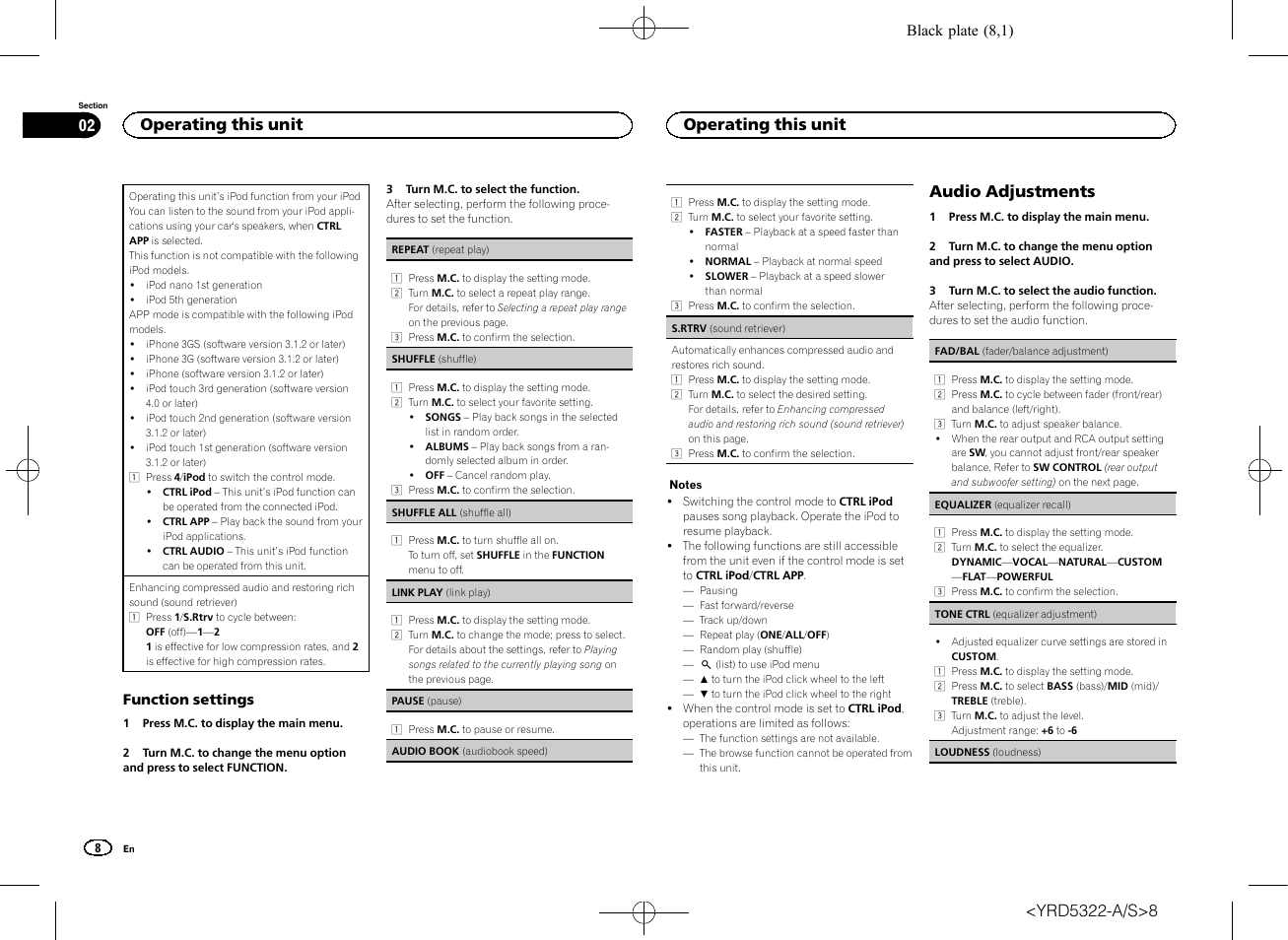 Audio adjustments, Operating this unit 02, Operating this unit | Pioneer DEH-33HD User Manual | Page 8 / 52