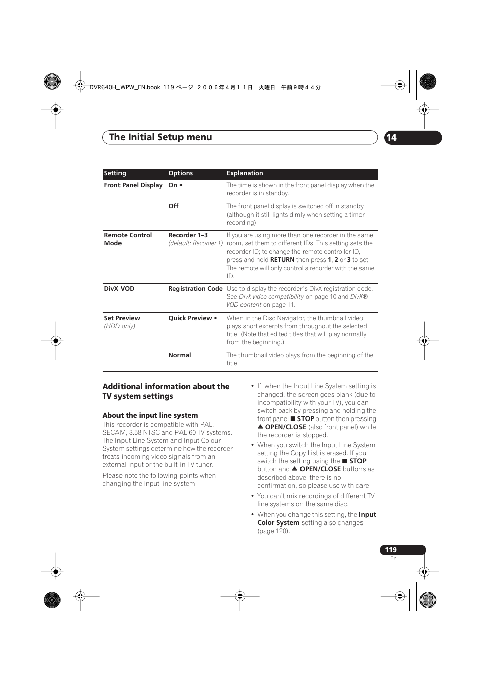 The initial setup menu 14 | Pioneer DVR-640H-S User Manual | Page 119 / 140