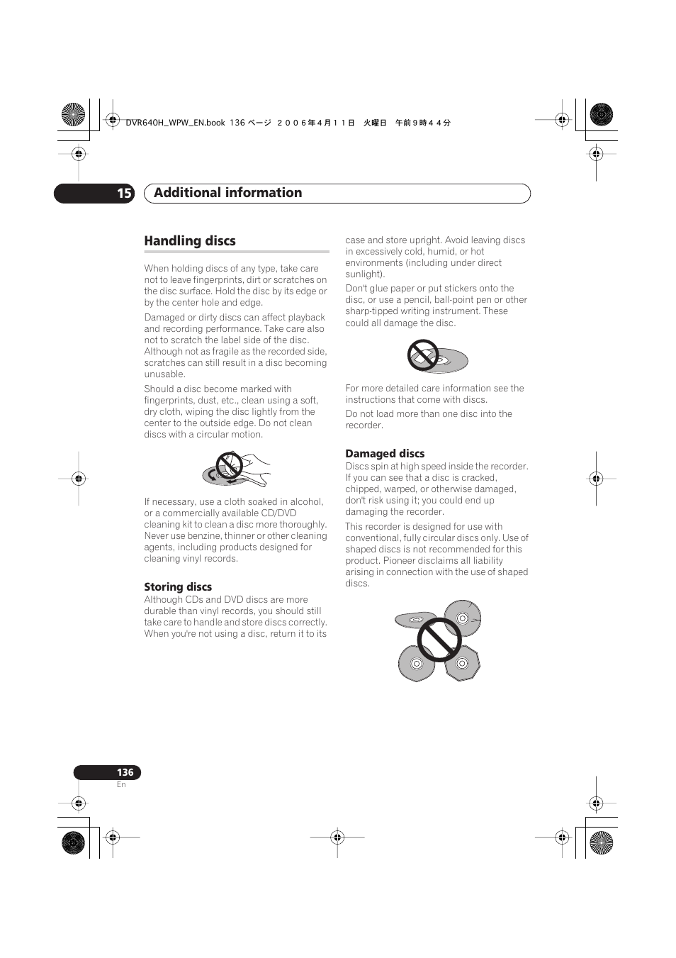Handling discs, Additional information 15 | Pioneer DVR-640H-S User Manual | Page 136 / 140
