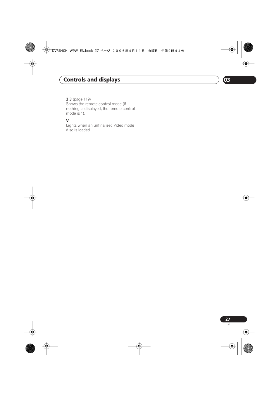 Controls and displays 03 | Pioneer DVR-640H-S User Manual | Page 27 / 140