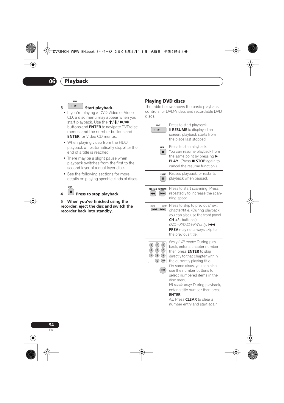 Playback 06, Playing dvd discs | Pioneer DVR-640H-S User Manual | Page 54 / 140