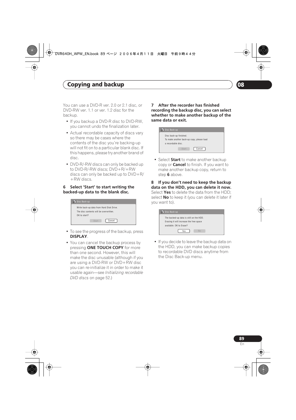 Copying and backup 08 | Pioneer DVR-640H-S User Manual | Page 89 / 140