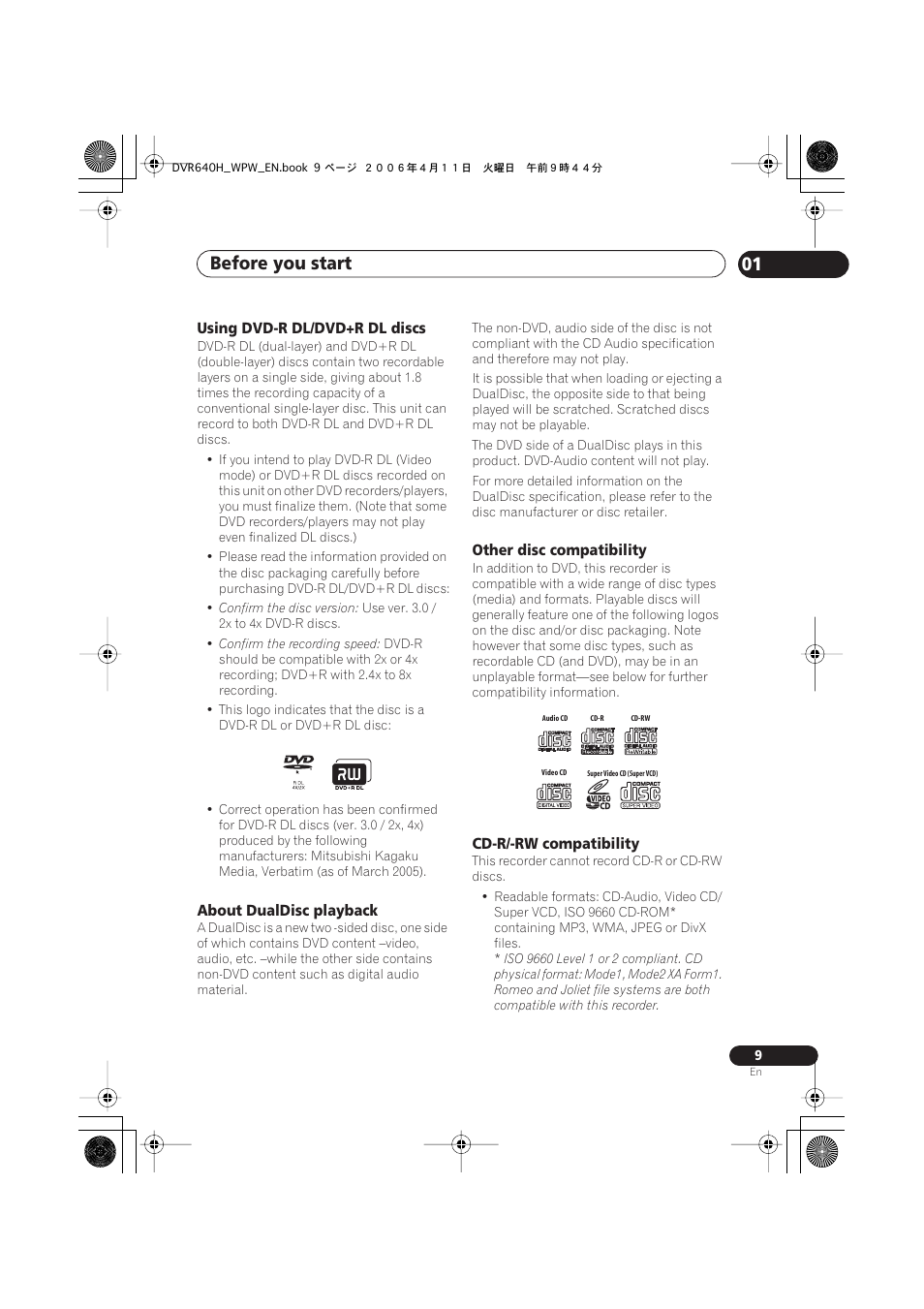 Before you start 01 | Pioneer DVR-640H-S User Manual | Page 9 / 140