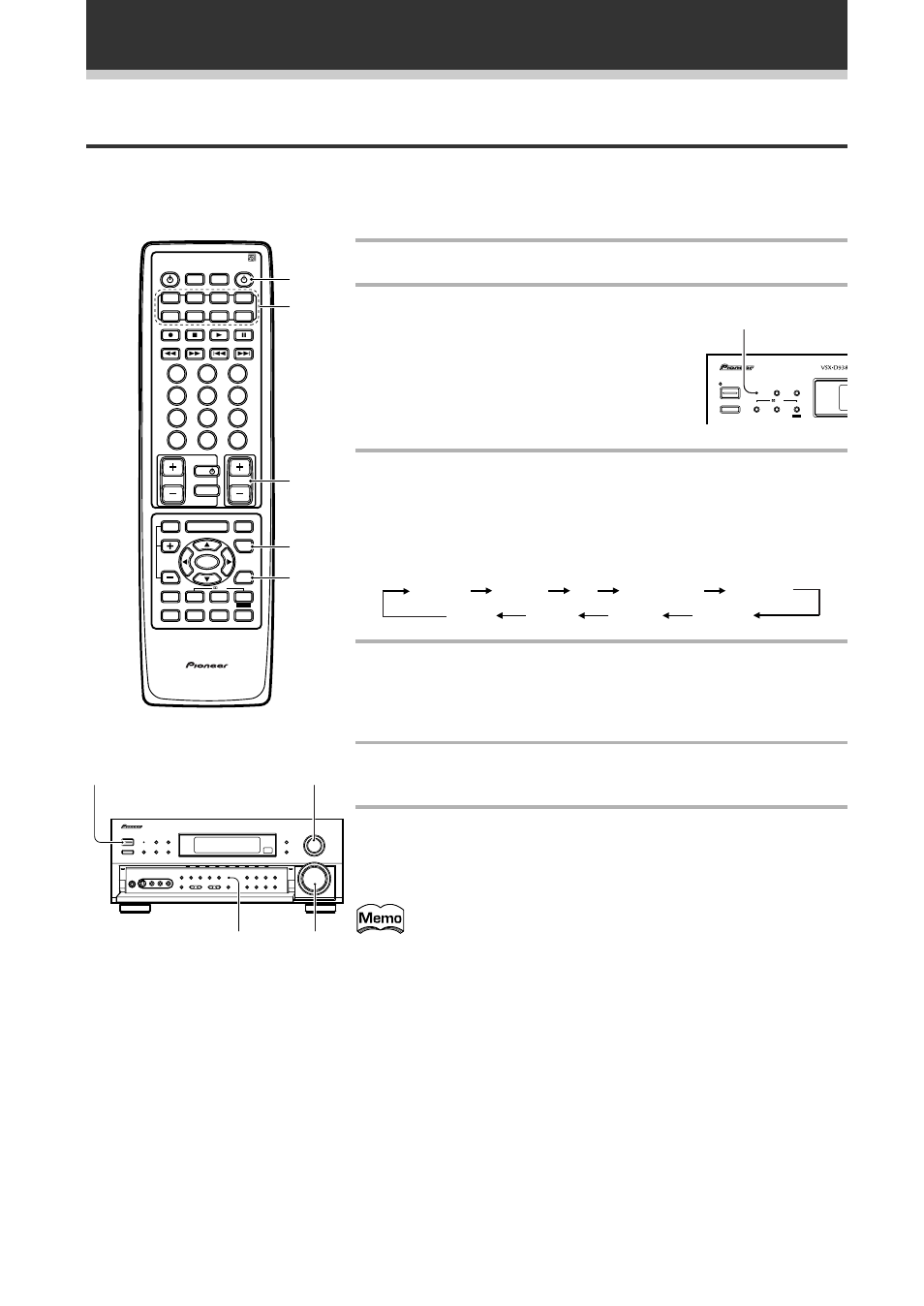 Basic playback, Playing sources with stereo sound, Turn on the power of the playback component | Press the receiver button to turn on the receiver, Vsx-d938tx, Standby indicator vsx-d938tx | Pioneer VSX-D908TX User Manual | Page 38 / 88