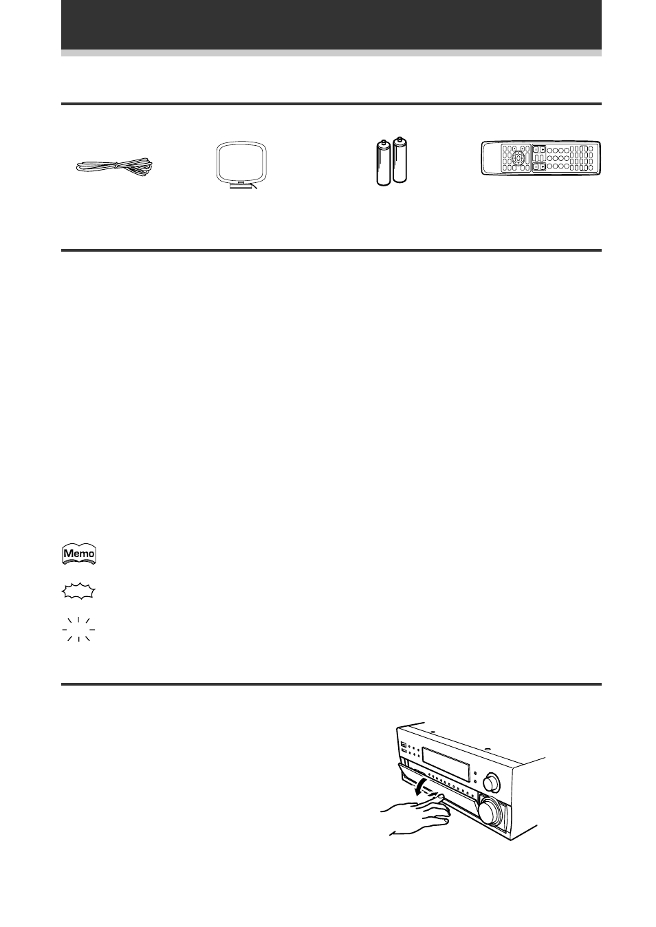 Before you start, Checking the supplied accessories, How to use this manual | Opening the front panel | Pioneer VSX-D908TX User Manual | Page 6 / 88