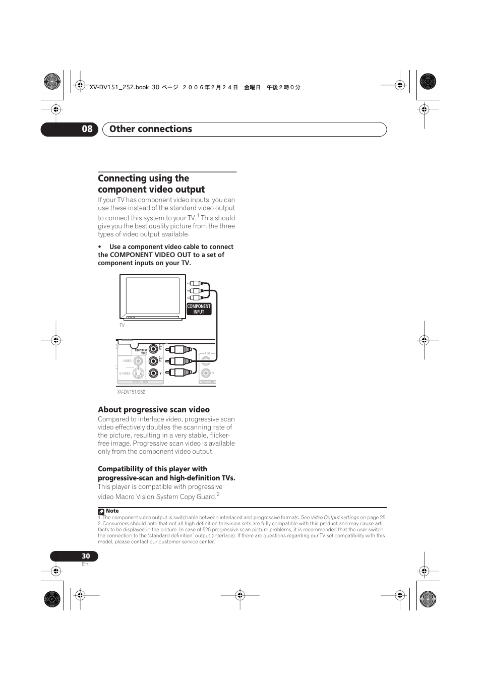 Connecting using the component video output, About progressive scan video, Other connections 08 | Pioneer XV-DV252 User Manual | Page 30 / 85