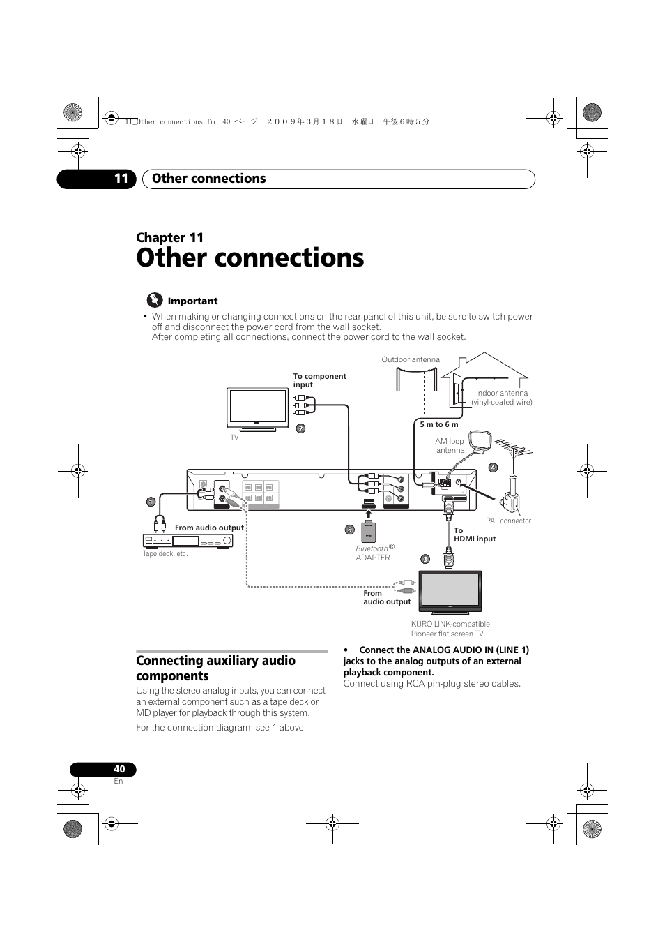 Connecting auxiliary audio components, Other connections, Other connections 11 | Chapter 11 | Pioneer HTZ180DVD User Manual | Page 40 / 122