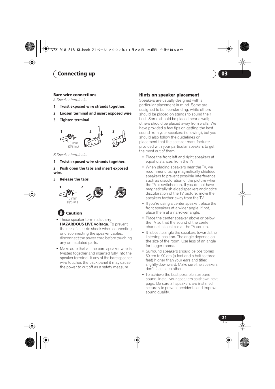 Hints on speaker placement, Connecting up 03 | Pioneer XRB3089-A User Manual | Page 21 / 76