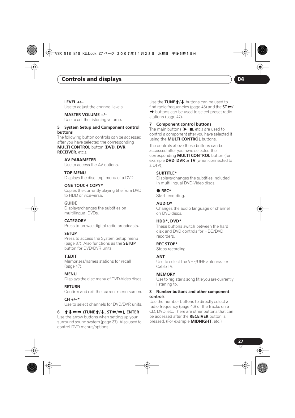 Controls and displays 04 | Pioneer XRB3089-A User Manual | Page 27 / 76