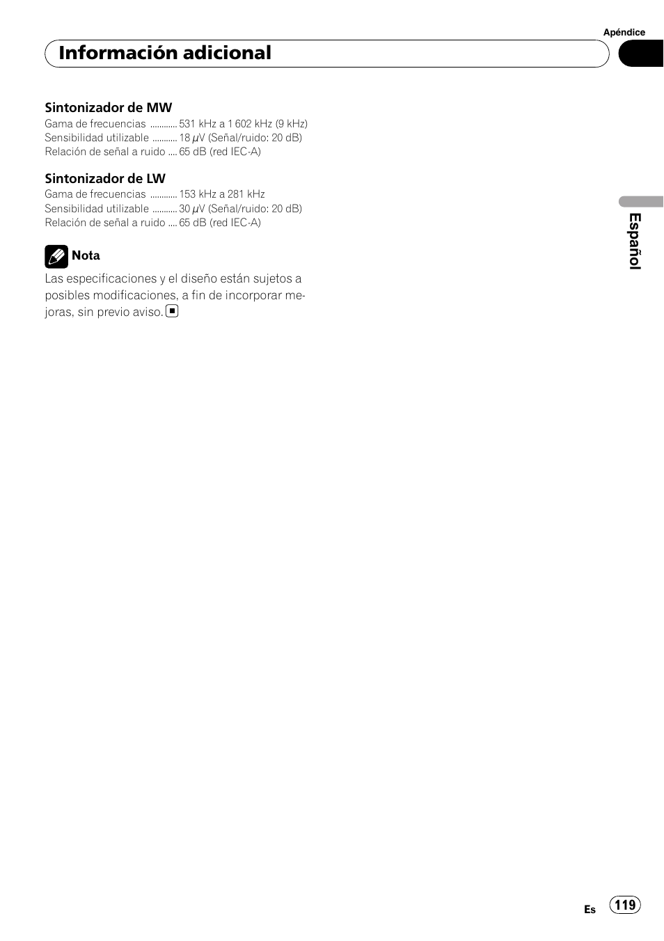 Información adicional | Pioneer DEH-P6000UB User Manual | Page 119 / 120