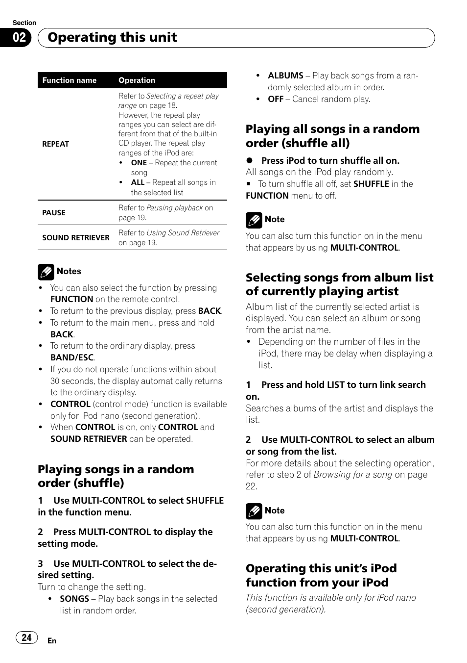 Playing songs in a random order, Shuffle), Playing all songs in a random order | Shuffle all), Selecting songs from album list of, Currently playing artist, Operating this unit’s ipod function, From your ipod, Operating this unit, Playing songs in a random order (shuffle) | Pioneer DEH-P6000UB User Manual | Page 24 / 120