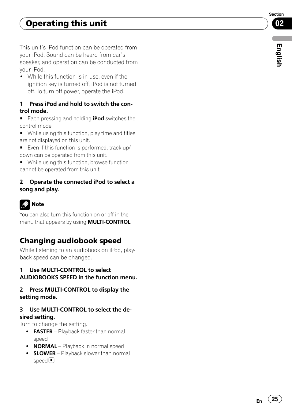 Changing audiobook speed 25, Operating this unit, Changing audiobook speed | Pioneer DEH-P6000UB User Manual | Page 25 / 120