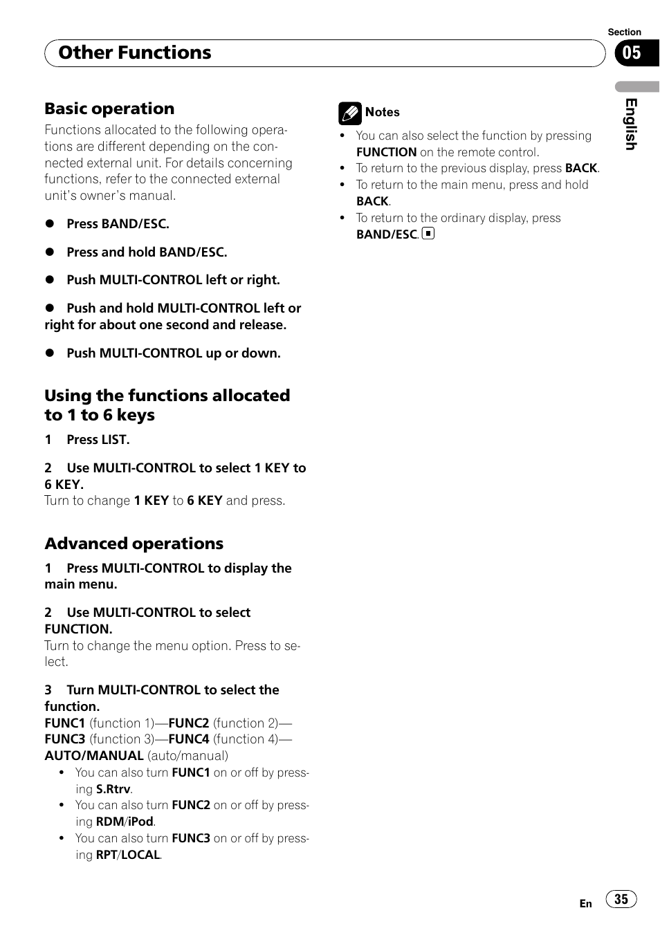 Basic operation 35, Using the functions allocated to 1 to 6, Keys | Advanced operations 35, Other functions, Basic operation, Using the functions allocated to 1 to 6 keys, Advanced operations | Pioneer DEH-P6000UB User Manual | Page 35 / 120
