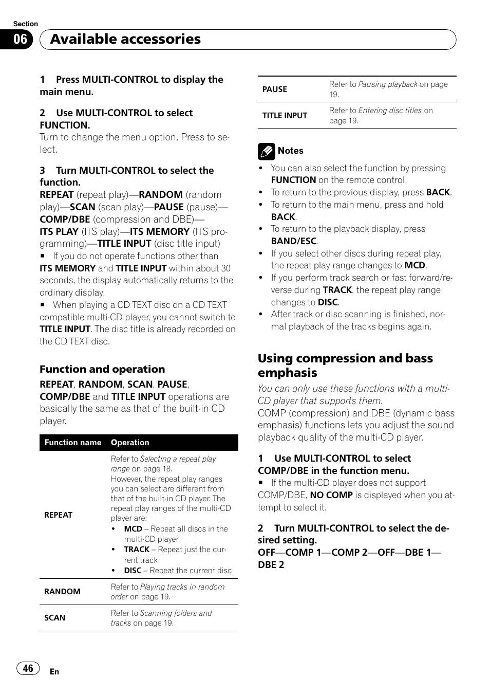 Using compression and bass, Emphasis, Available accessories | Using compression and bass emphasis | Pioneer DEH-P6000UB User Manual | Page 46 / 120
