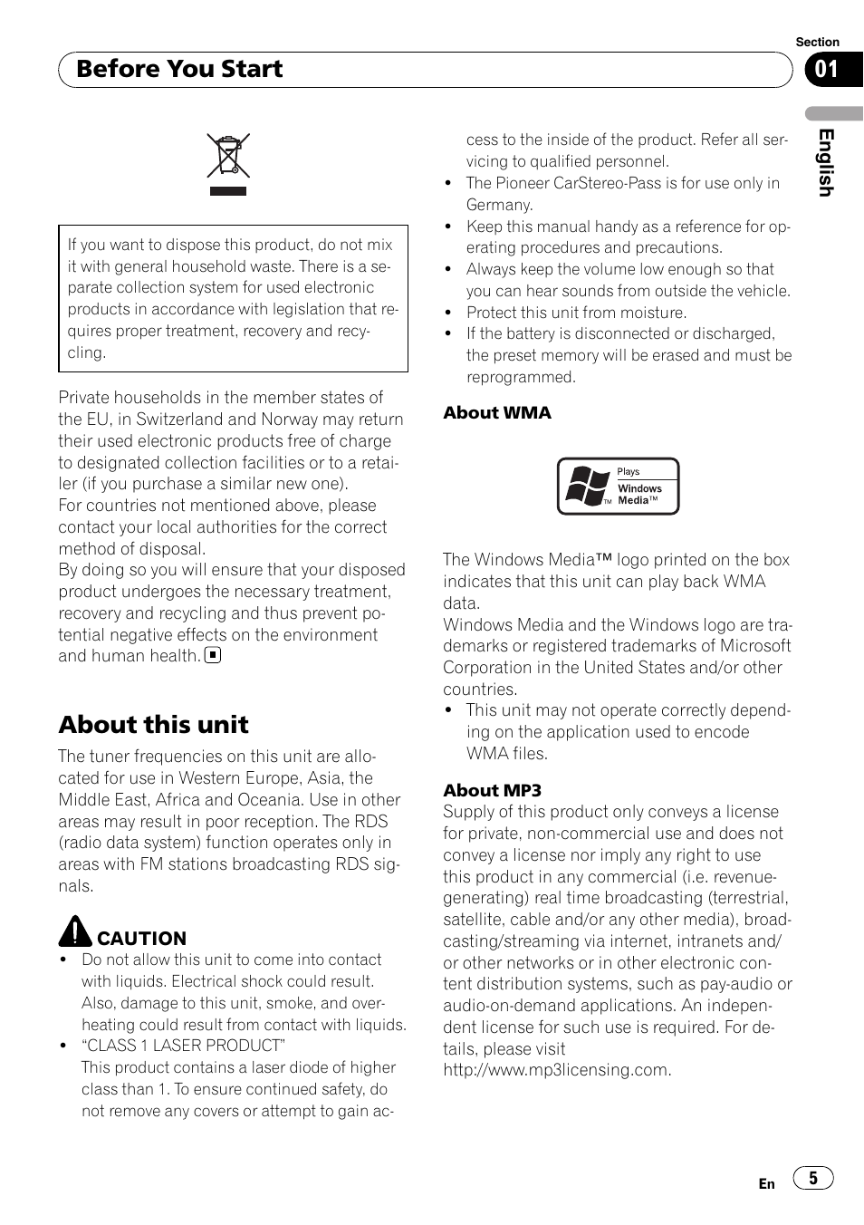 Before you start, About this unit | Pioneer DEH-P6000UB User Manual | Page 5 / 120
