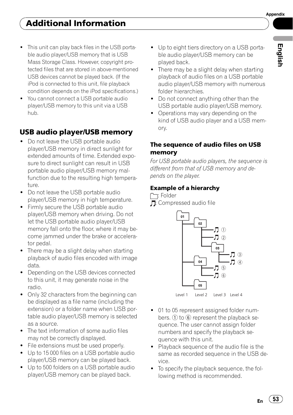 Usb audio player/usb memory 53, Additional information | Pioneer DEH-P6000UB User Manual | Page 53 / 120