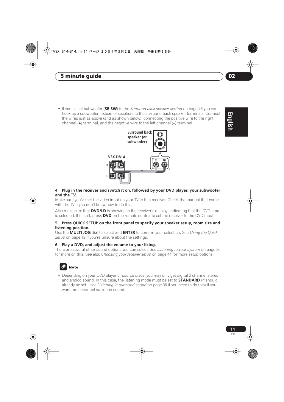 English italiano français, Nederlands, Español deutsch | 5 minute guide 02 | Pioneer VSX-D514 User Manual | Page 11 / 75