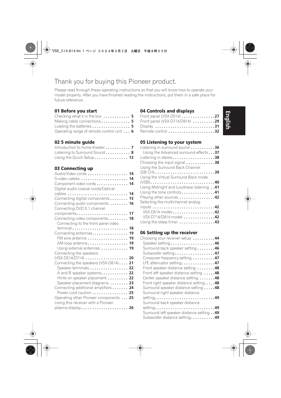 English italiano français, Nederlands, Español deutsch | Pioneer VSX-D514 User Manual | Page 3 / 75