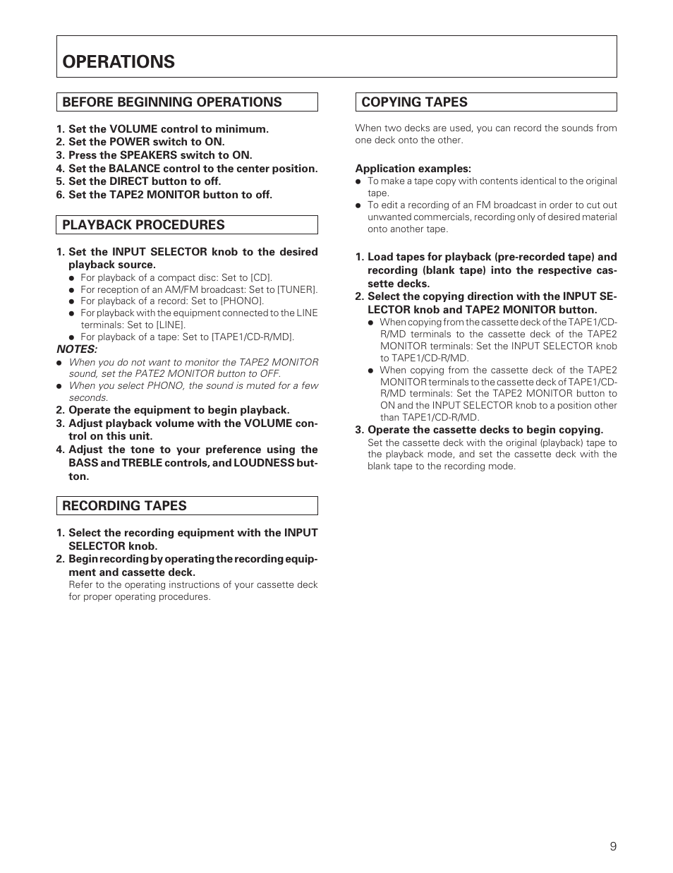 Operations | Pioneer A-109 User Manual | Page 9 / 12