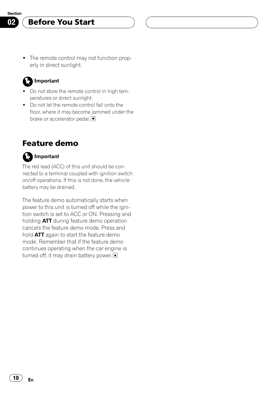 Feature demo 10, Feature demo, Before you start | Pioneer AVH-P7550DVD User Manual | Page 10 / 104