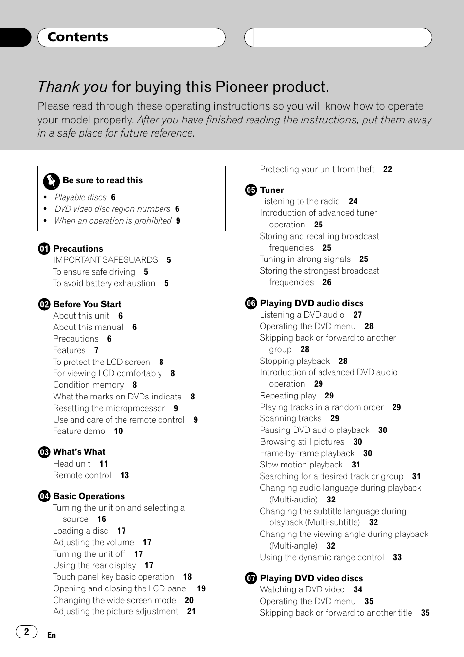 Pioneer AVH-P7550DVD User Manual | Page 2 / 104