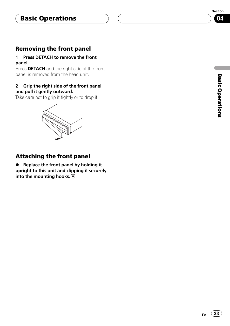Basic operations | Pioneer AVH-P7550DVD User Manual | Page 23 / 104