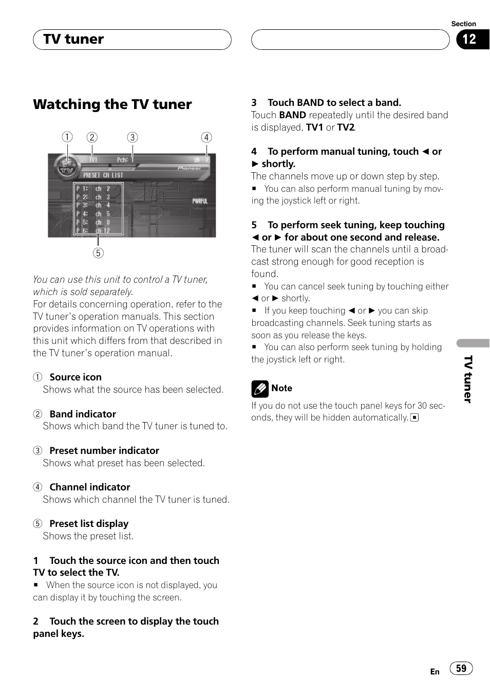 Tv tuner watching the tv tuner 59, Watching the tv tuner, Tv tuner | Pioneer AVH-P7550DVD User Manual | Page 59 / 104