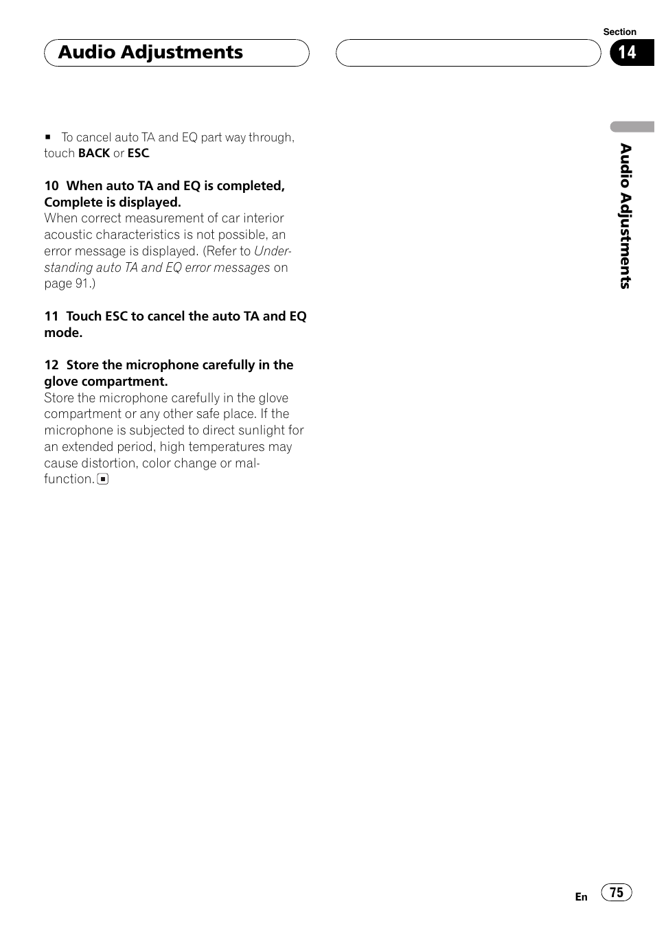 Audio adjustments | Pioneer AVH-P7550DVD User Manual | Page 75 / 104