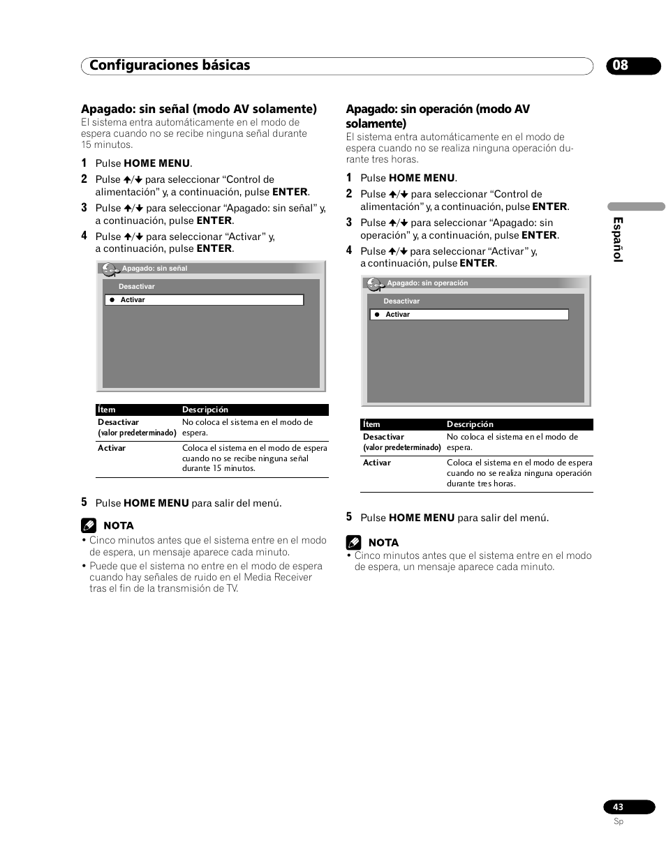08 configuraciones básicas | Pioneer PDP-435HDG User Manual | Page 109 / 265