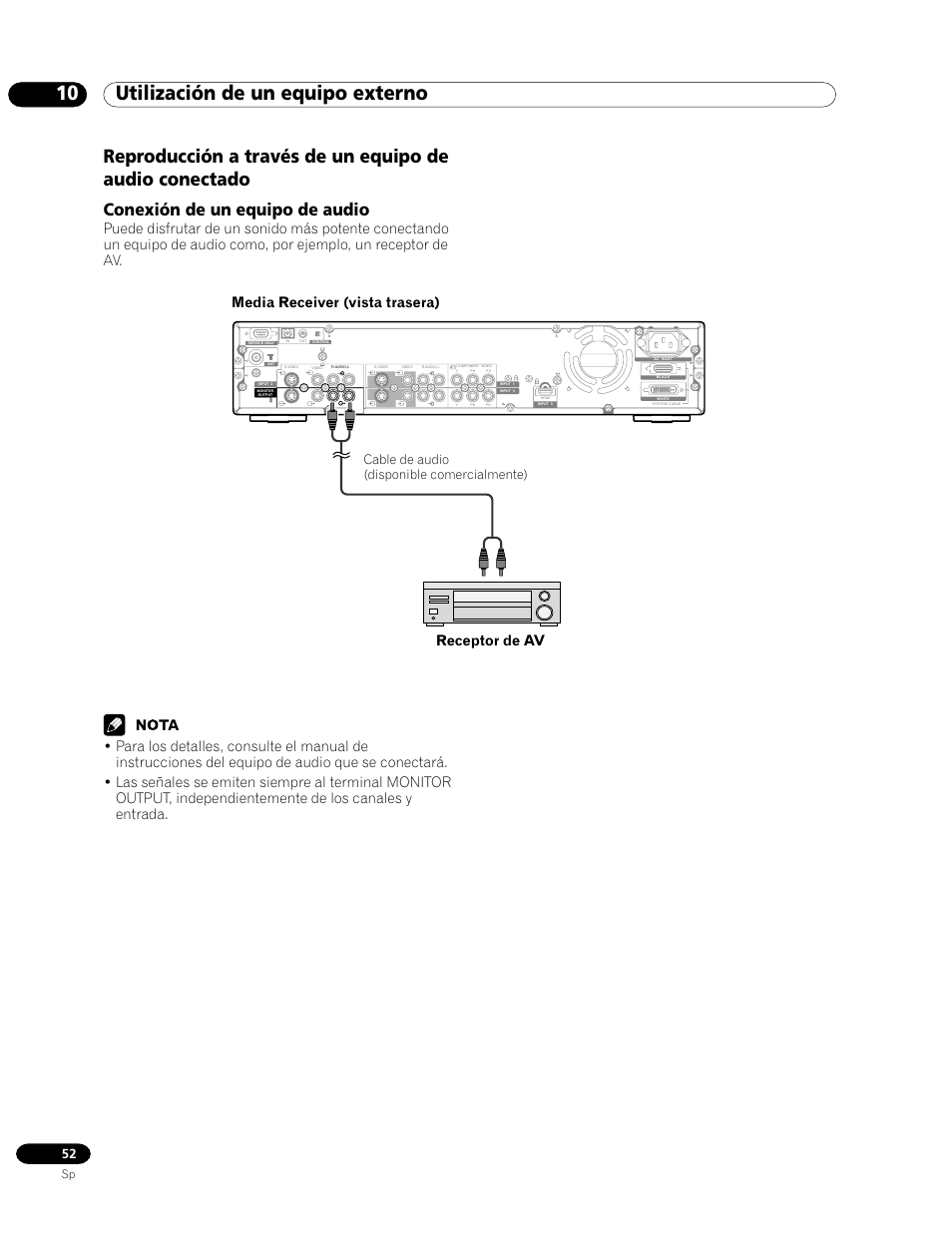 Conexión de un equipo de audio, 10 utilización de un equipo externo, Cable de audio (disponible comercialmente) | Pioneer PDP-435HDG User Manual | Page 118 / 265