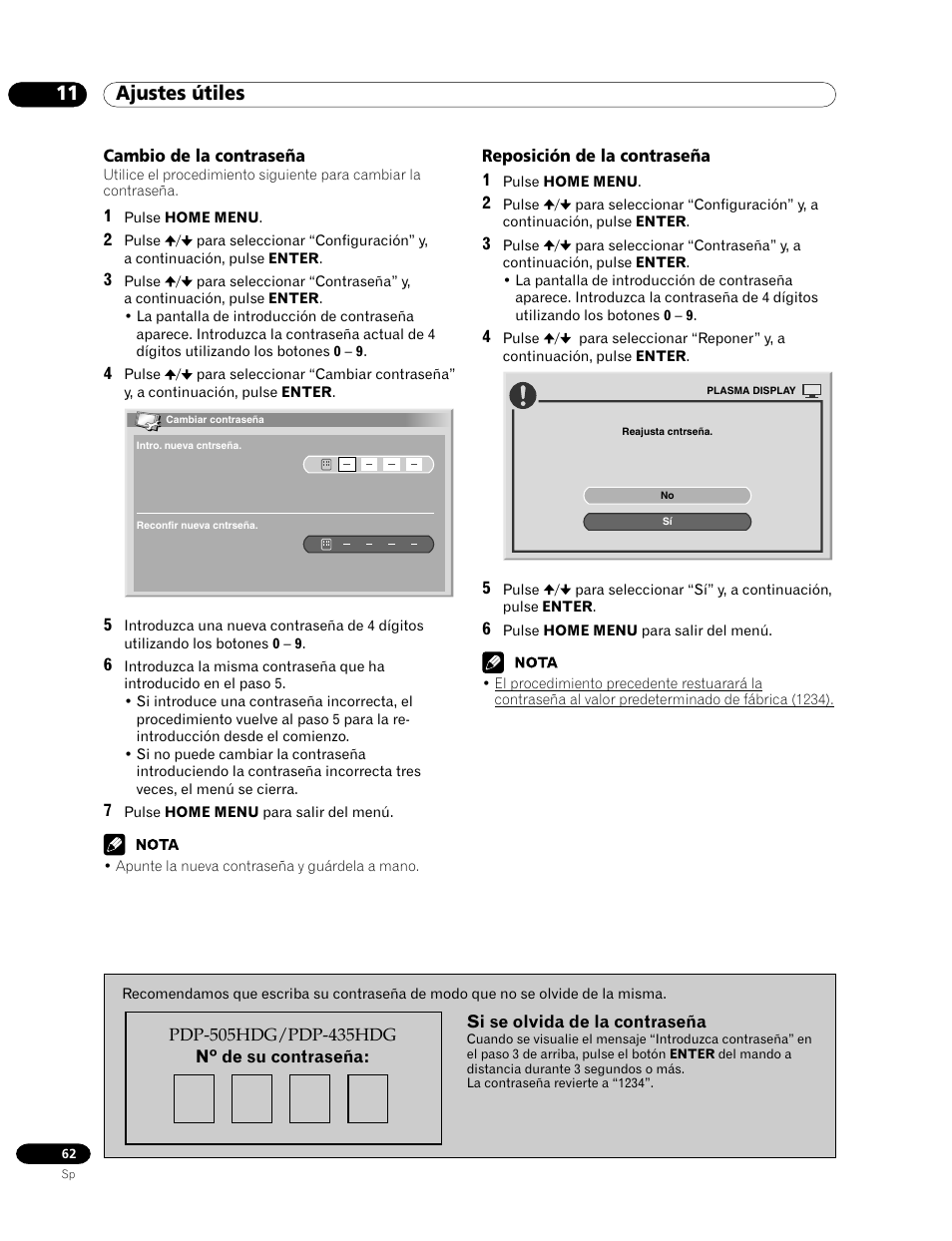 11 ajustes útiles | Pioneer PDP-435HDG User Manual | Page 128 / 265