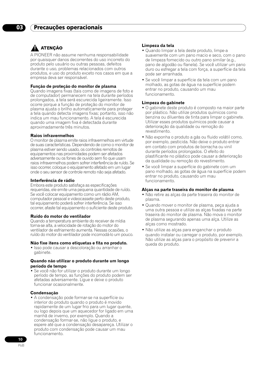 03 precauções operacionais | Pioneer PDP-435HDG User Manual | Page 142 / 265